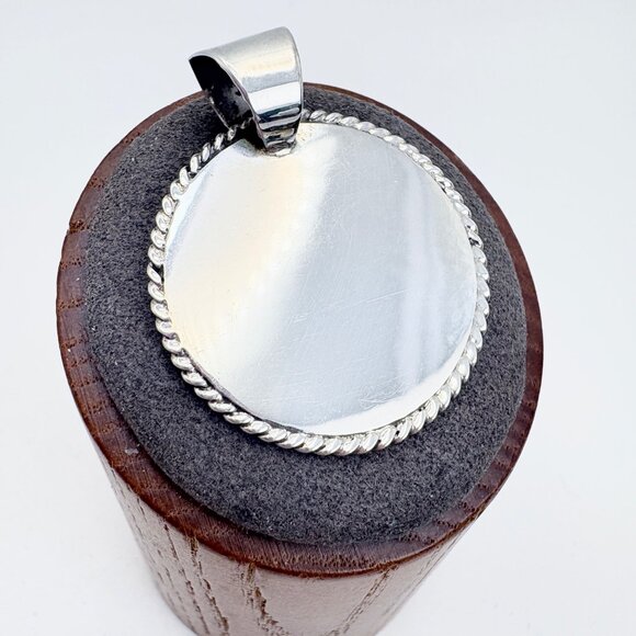 VTG Sterling Silver 925 Engravable Rope Border Circle Pendant Size 1.5" Length - Picture 2 of 9